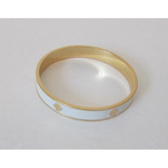 Kate Spade Bangle cream bracelet new enamel gold cuff ivory white embossed - Picture 1 of 4